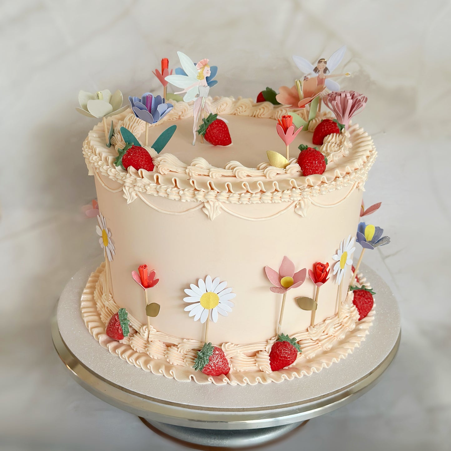 Strawberry, Flowers and Fairy 8" Cake